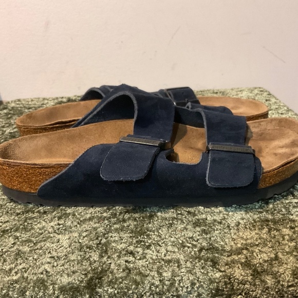 Birkenstock Arizona Double Buckle Strap Blue Suede Slides Sandals Shoes 39 9 9.5 - Picture 10 of 12